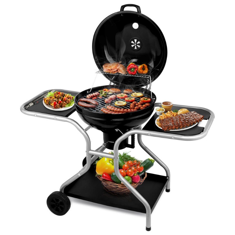 12864100cm black with frame and wheels model iron charcoal grill details 7