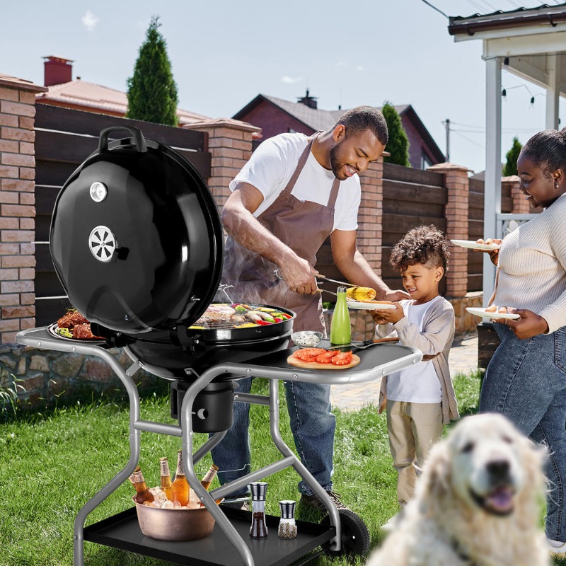 12864100cm black with frame and wheels model iron charcoal grill details 14