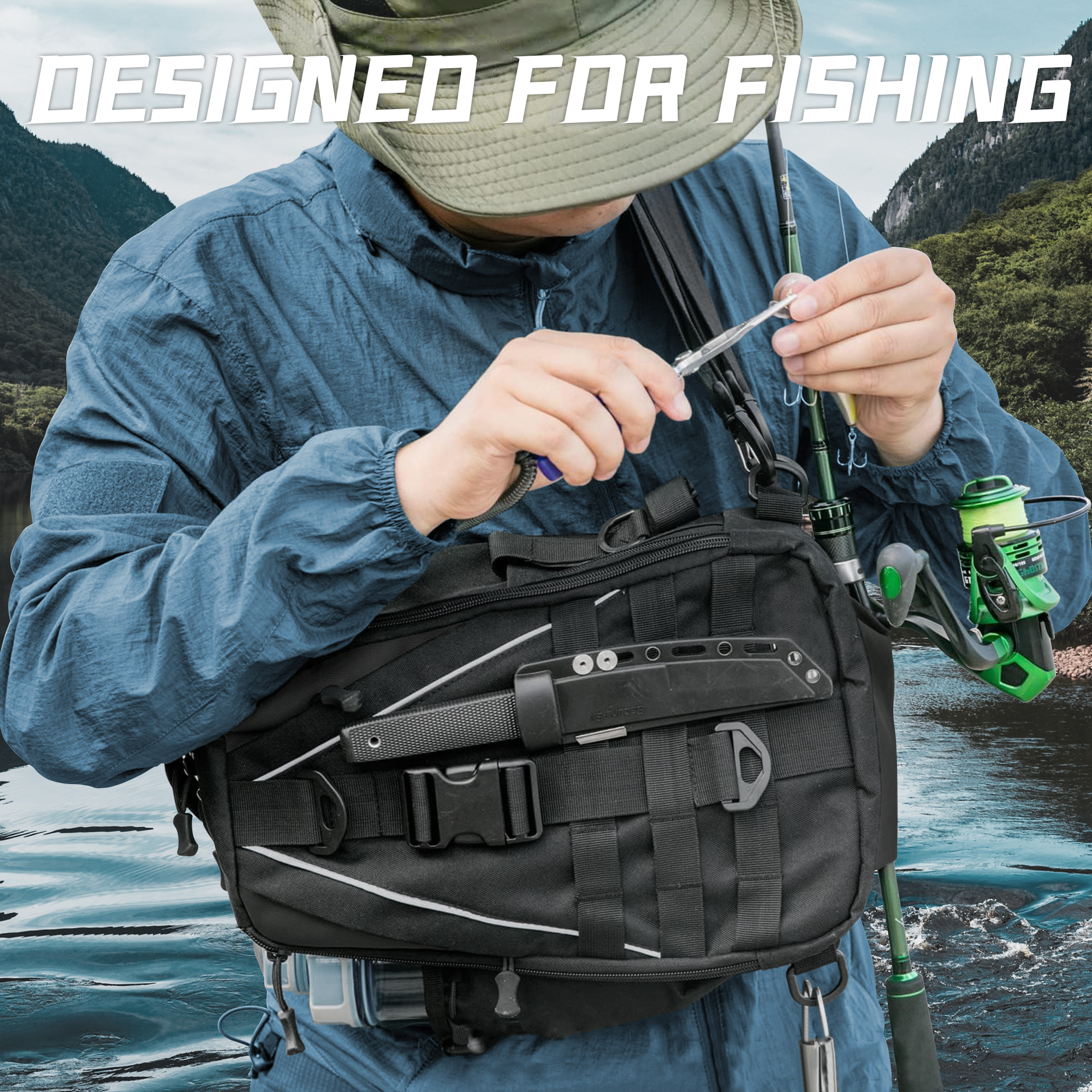 fishing backpack tackle sling bag fishing backpack with rod holder tackle box   for men women details 4