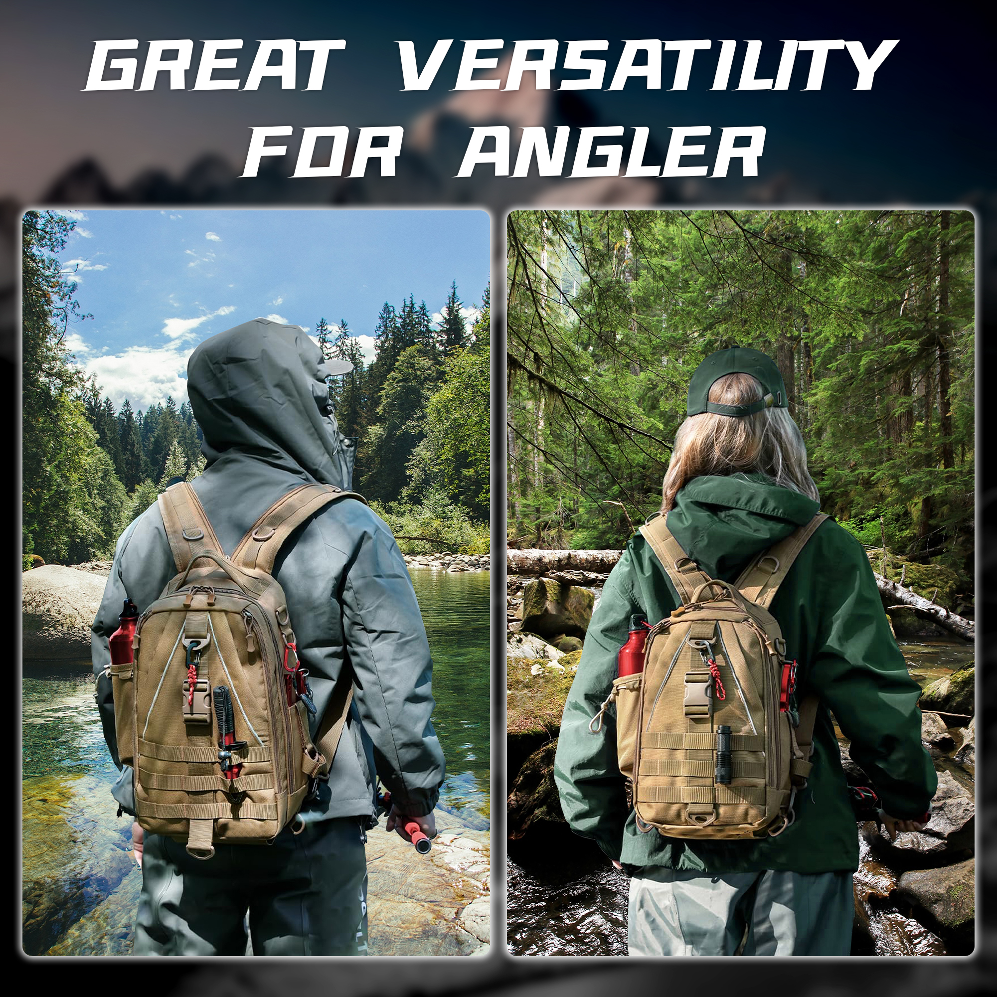 fishing backpack tackle sling bag fishing backpack with rod holder tackle box   for men women details 5