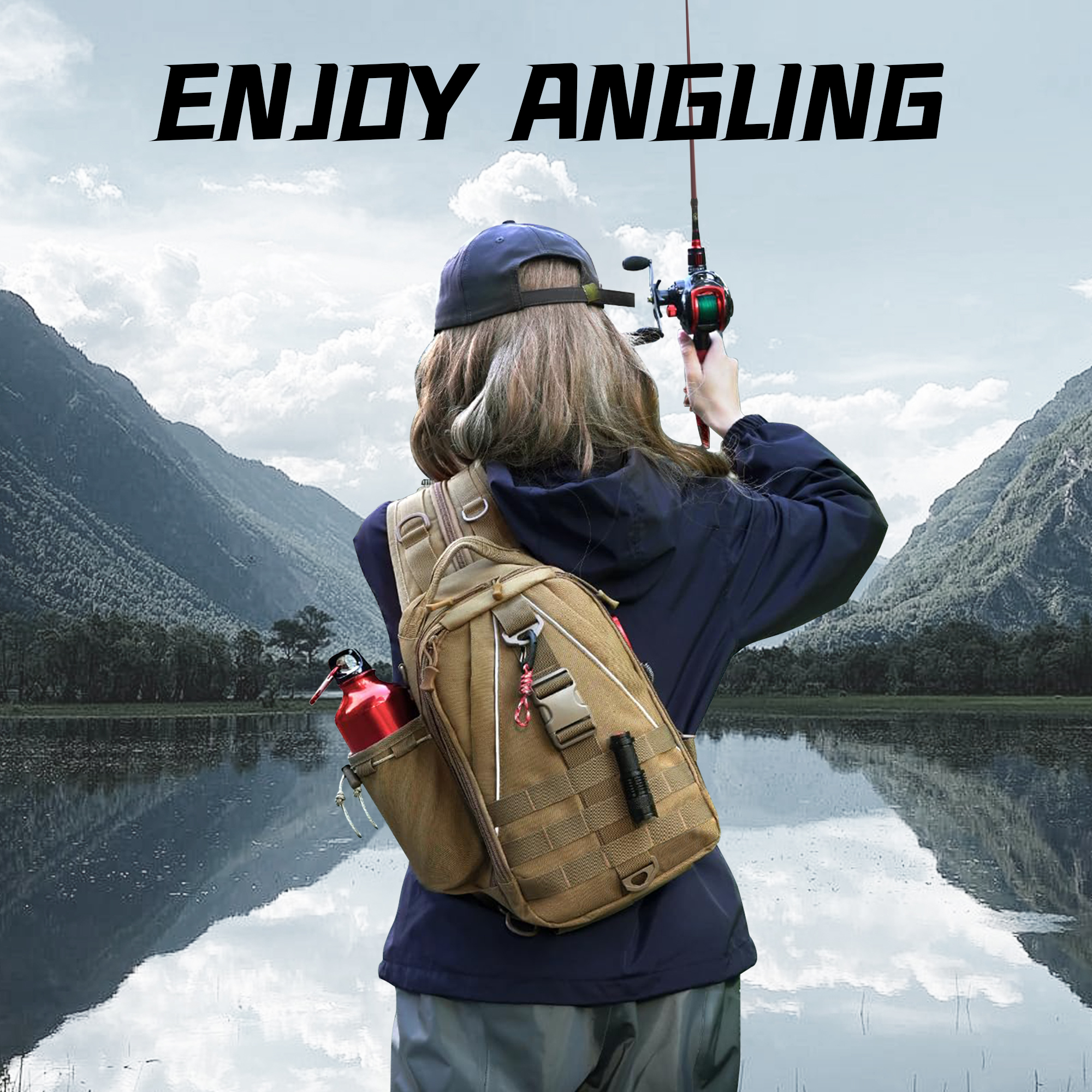 fishing backpack tackle sling bag fishing backpack with rod holder tackle box   for men women details 8