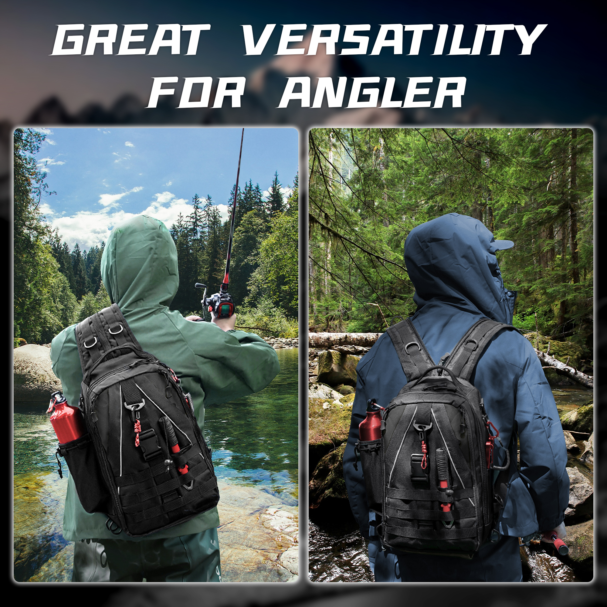 fishing backpack tackle sling bag fishing backpack with rod holder tackle box   for men women details 9