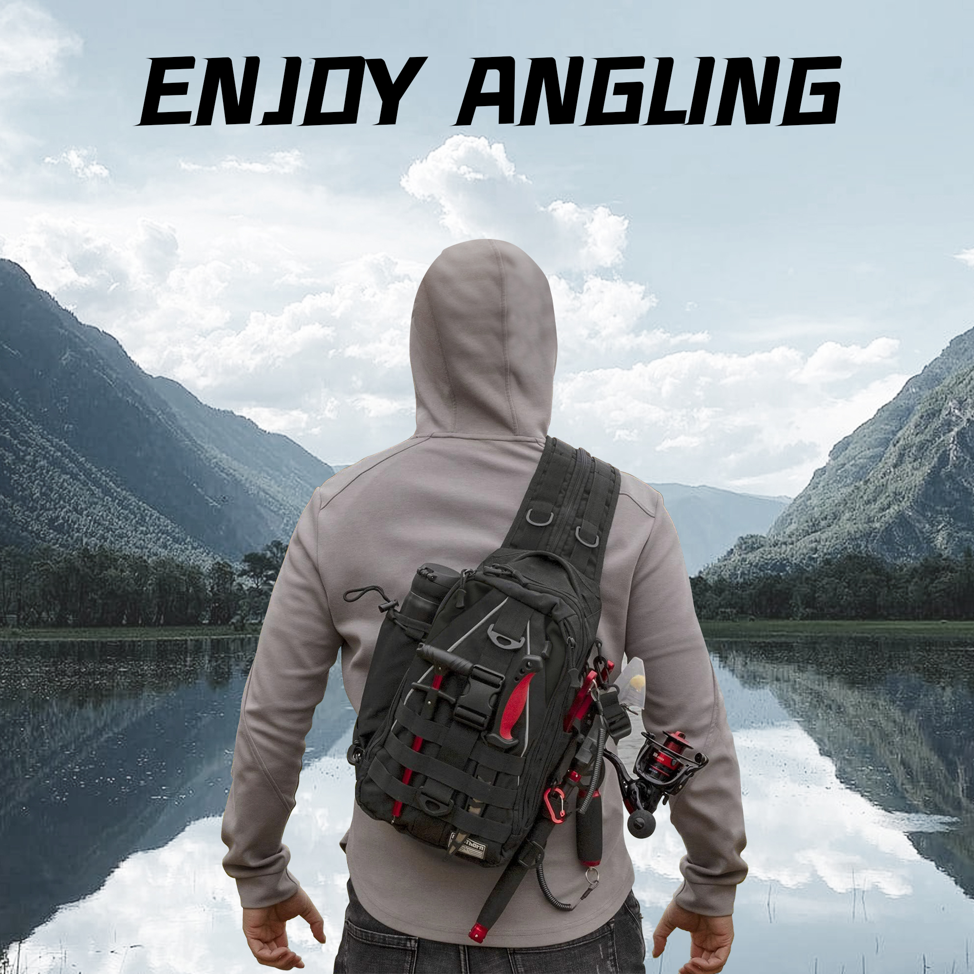 fishing backpack tackle sling bag fishing backpack with rod holder tackle box   for men women details 11