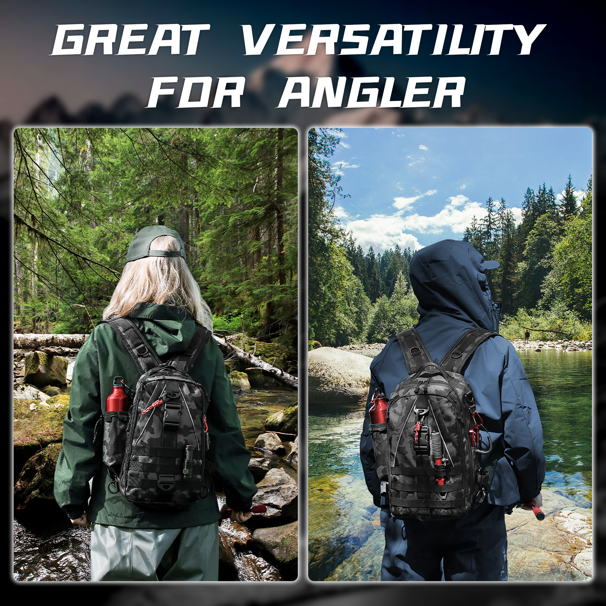 fishing backpack tackle sling bag fishing backpack with rod holder tackle box   for men women details 12