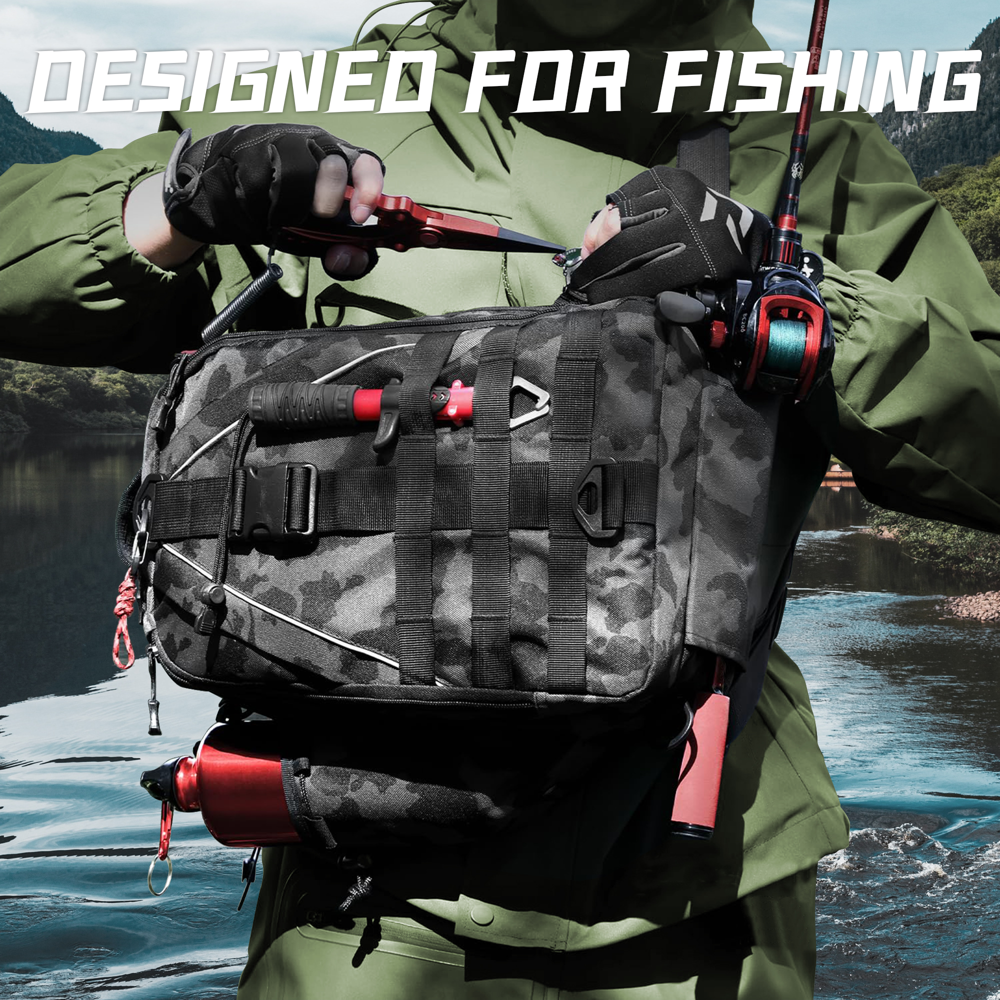 fishing backpack tackle sling bag fishing backpack with rod holder tackle box   for men women details 14