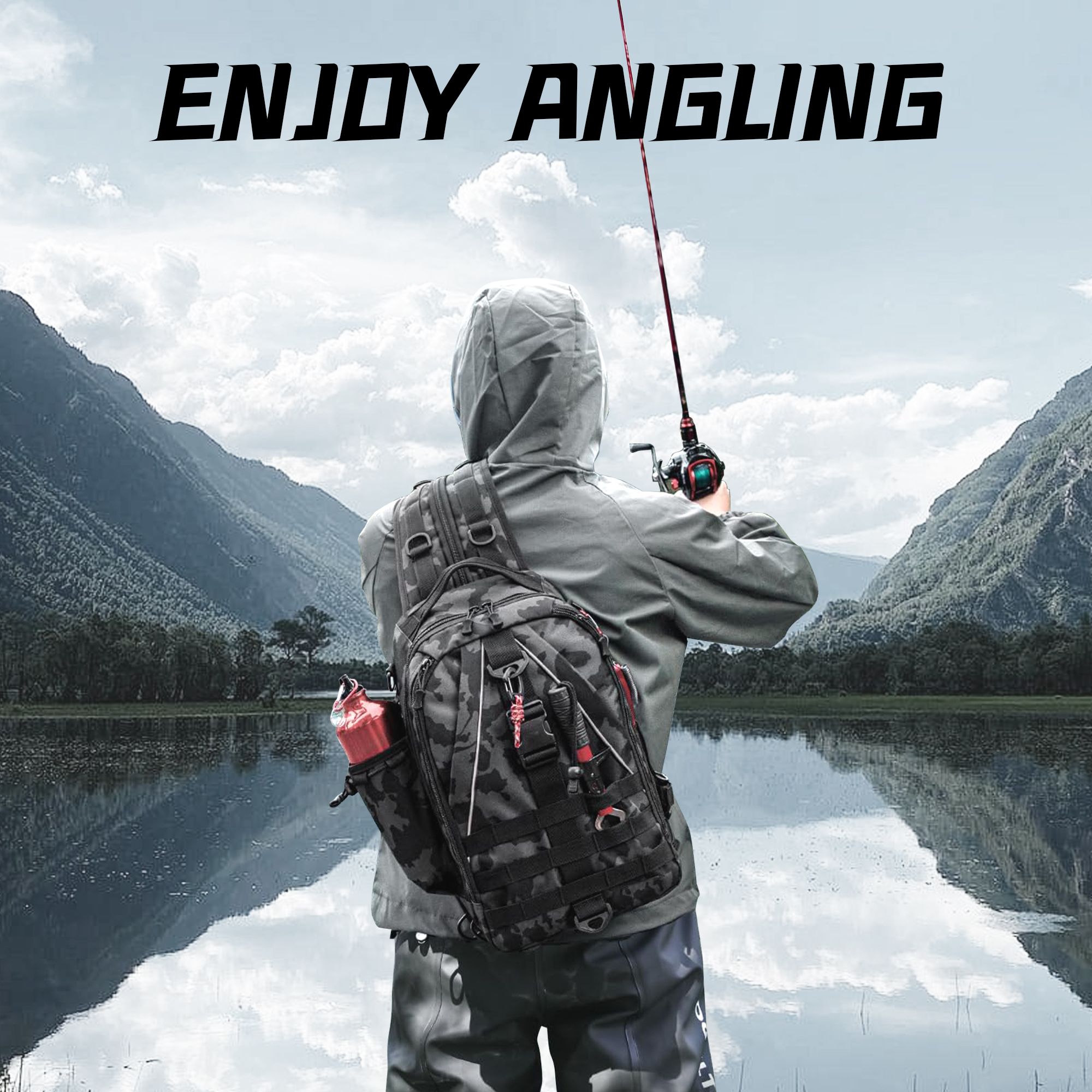 fishing backpack tackle sling bag fishing backpack with rod holder tackle box   for men women details 15