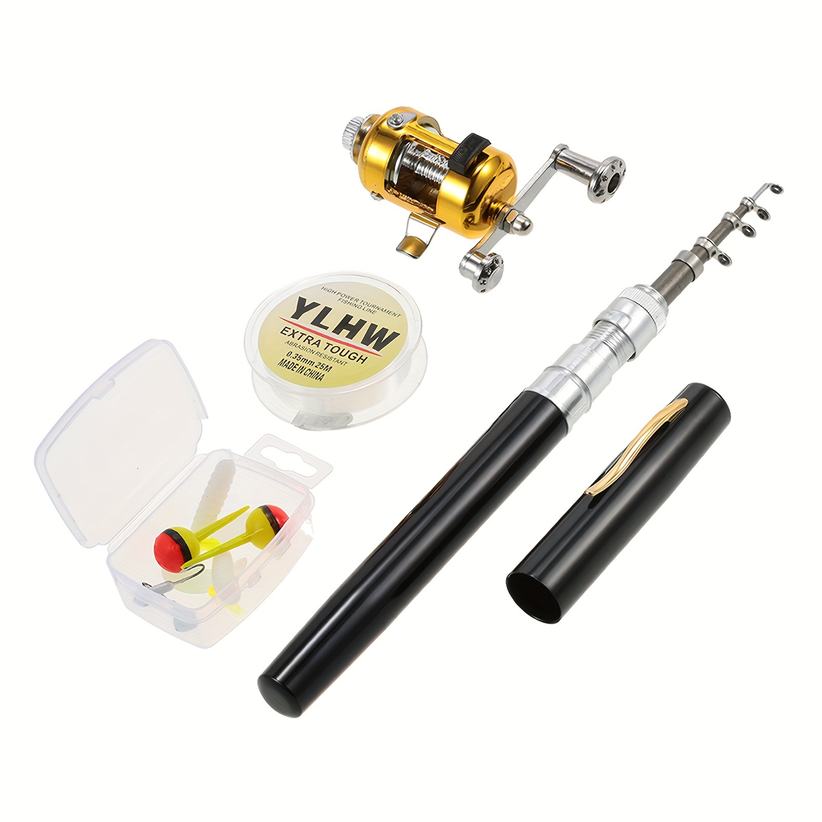 fishing rod reel combo set mini telescopic portable pocket pen fishing rod pole reel aluminum alloy fishing line soft lures baits jig hooks details 0