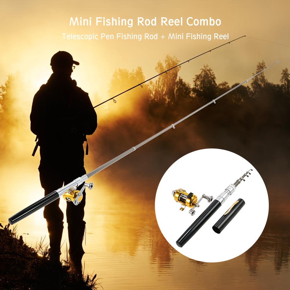 fishing rod reel combo set mini telescopic portable pocket pen fishing rod pole reel aluminum alloy fishing line soft lures baits jig hooks details 1