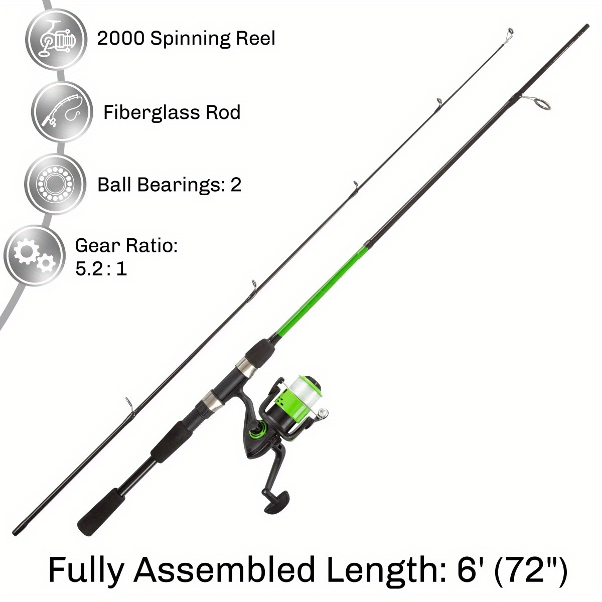 beginner spinning fishing rod reel   fiberglass pole details 1